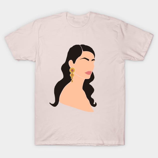 Minimalistic abstract female portrait Beautiful brunette T-Shirt by Wolshebnaja